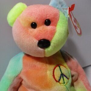 Ty Beanie Baby Tye-die Multi-color Peace Bear 1996 Retired